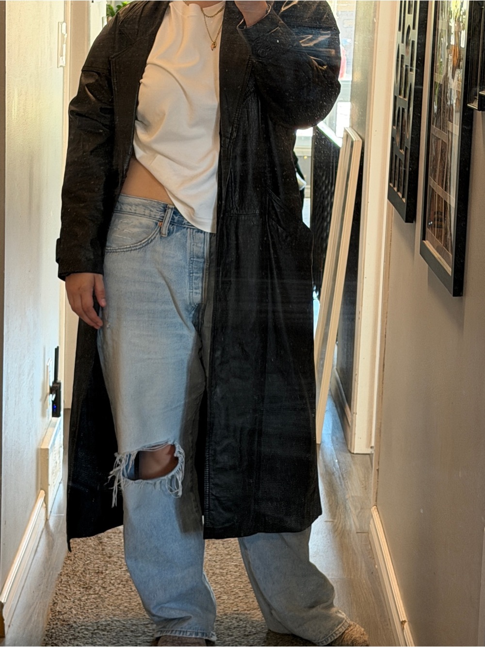Vintage Black Leather Long Coat - Picture 2 of 13